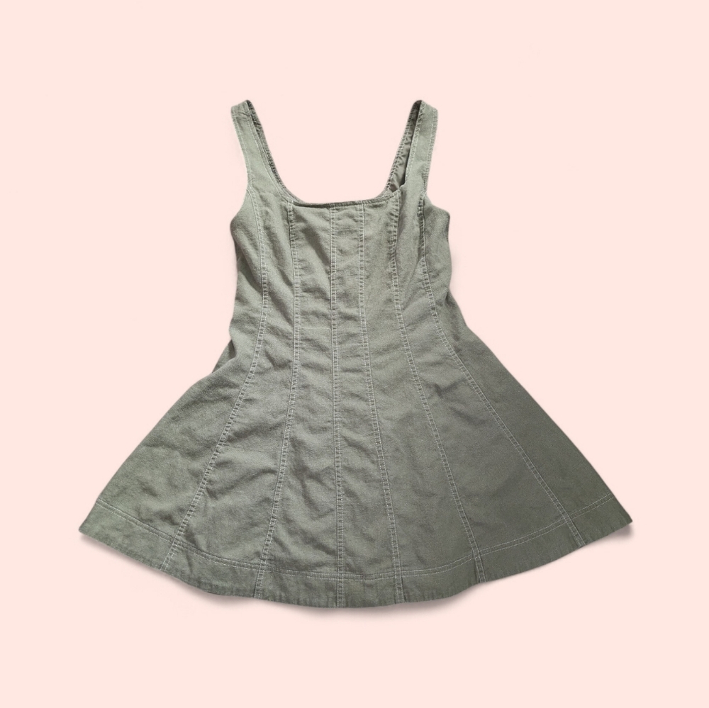 Christian Lacroix Dress Square‎ Neck Linen Blend Olive Green